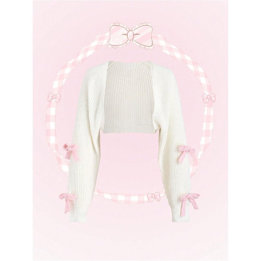 Women's Cropped Knitted Cardigan Open Front Long Sleeve Cute Top - Picture 6 of 6
